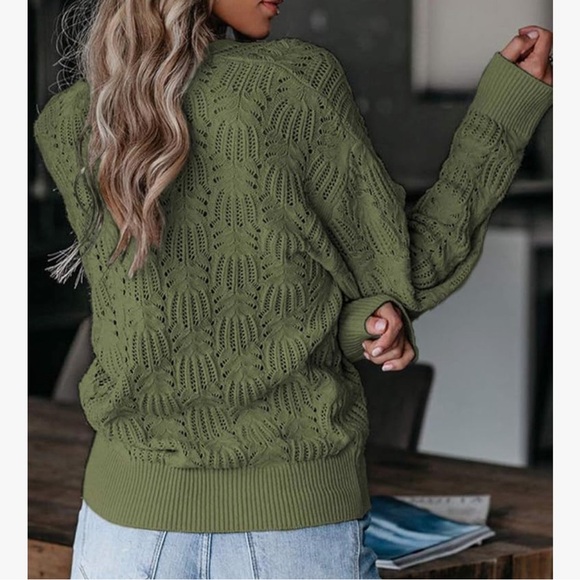 Merokeety XXL Olive Green Women's deep v-neck Sweater - Picture 4 of 11